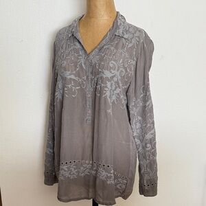 Johnny Was sz S Charcoal Embroidered Shirt cupra rayon detailed great condition